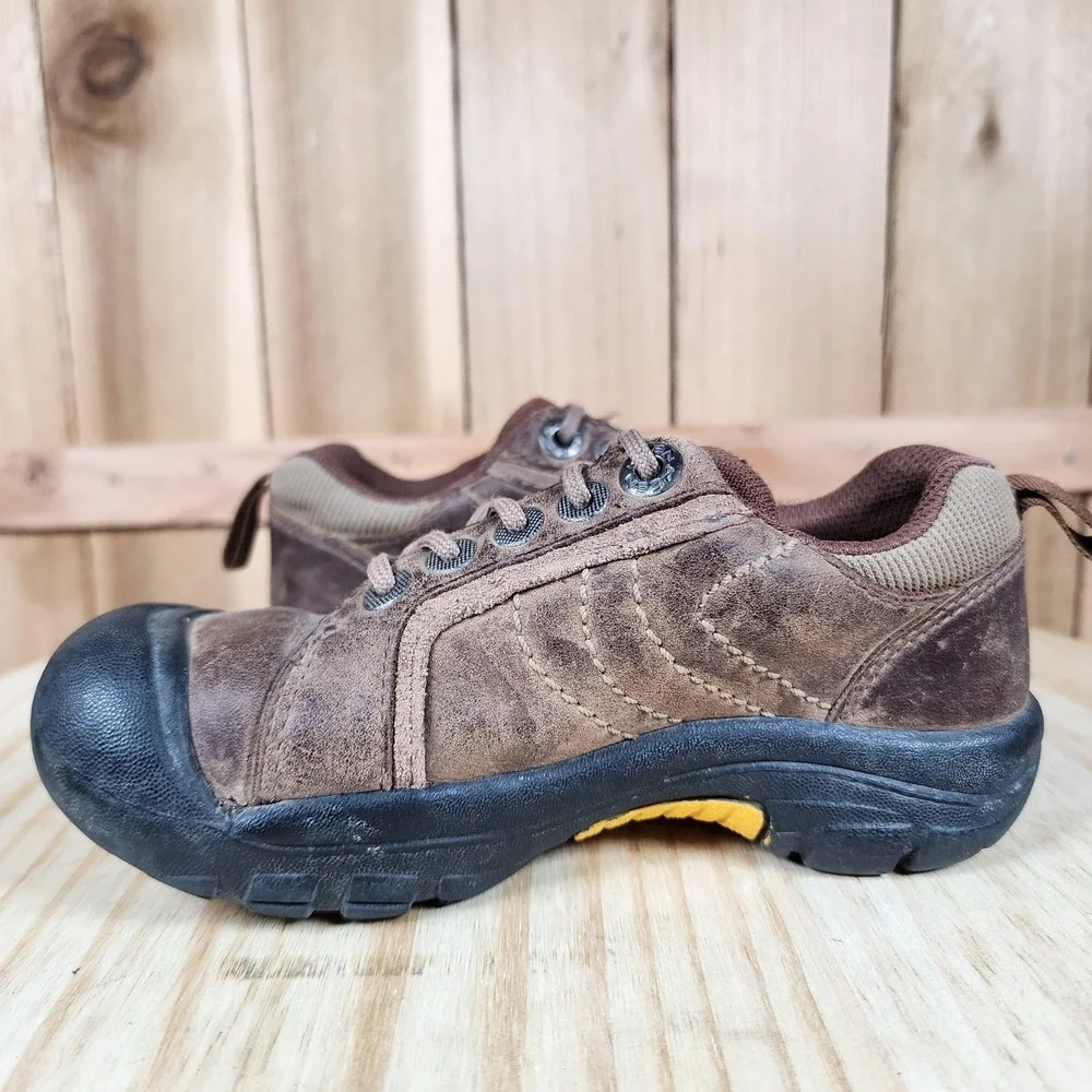 Keen Presidio Shoes Kids‎ 11 Brown Leather Hiking Trail Walking Low Toe Guard